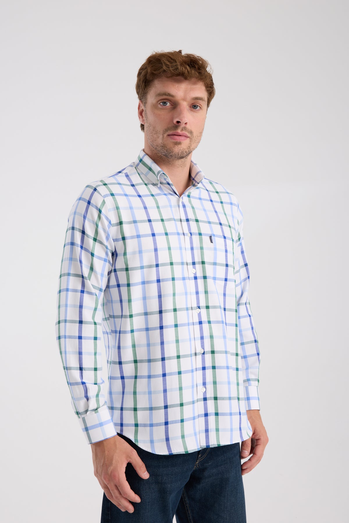 AClub AC10089 Oxford Pamuk Karışımlı Regular Fit Yeşil Düğmeli Yaka Erkek Kareli Gömlek