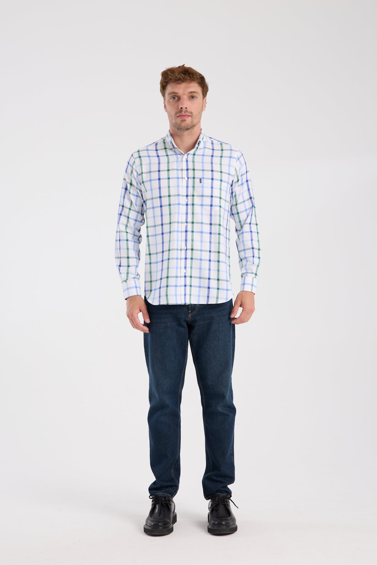 AClub AC10089 Oxford Pamuk Karışımlı Regular Fit Yeşil Düğmeli Yaka Erkek Kareli Gömlek