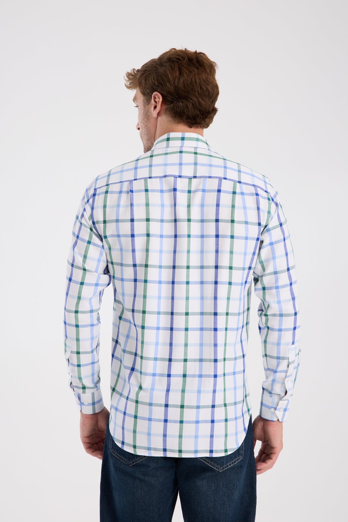 AClub AC10089 Oxford Pamuk Karışımlı Regular Fit Yeşil Düğmeli Yaka Erkek Kareli Gömlek