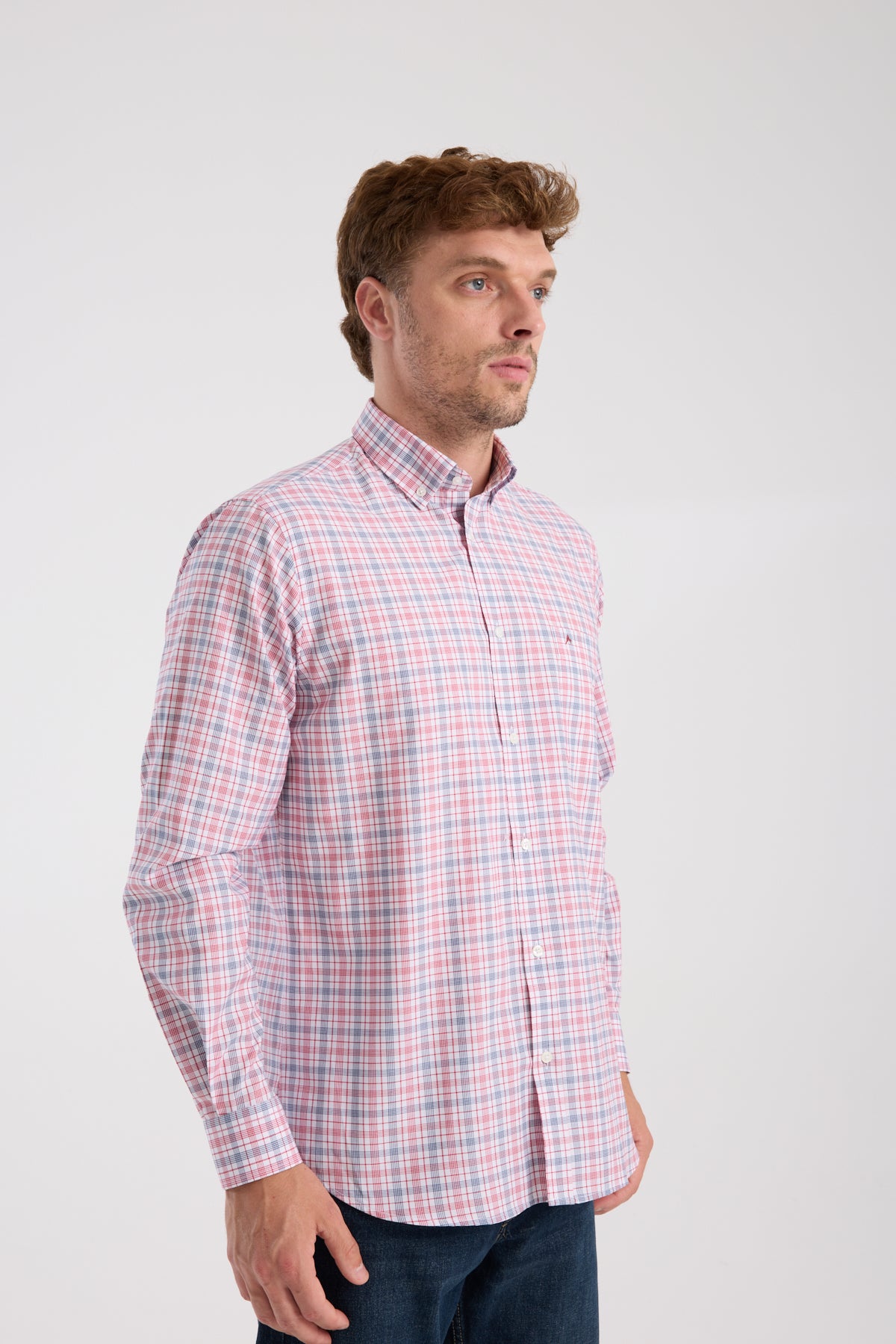 AClub AC10090 Oxford Pamuk Karışımlı Regular Fit Kırmızı Düğmeli Yaka Erkek Kareli Gömlek