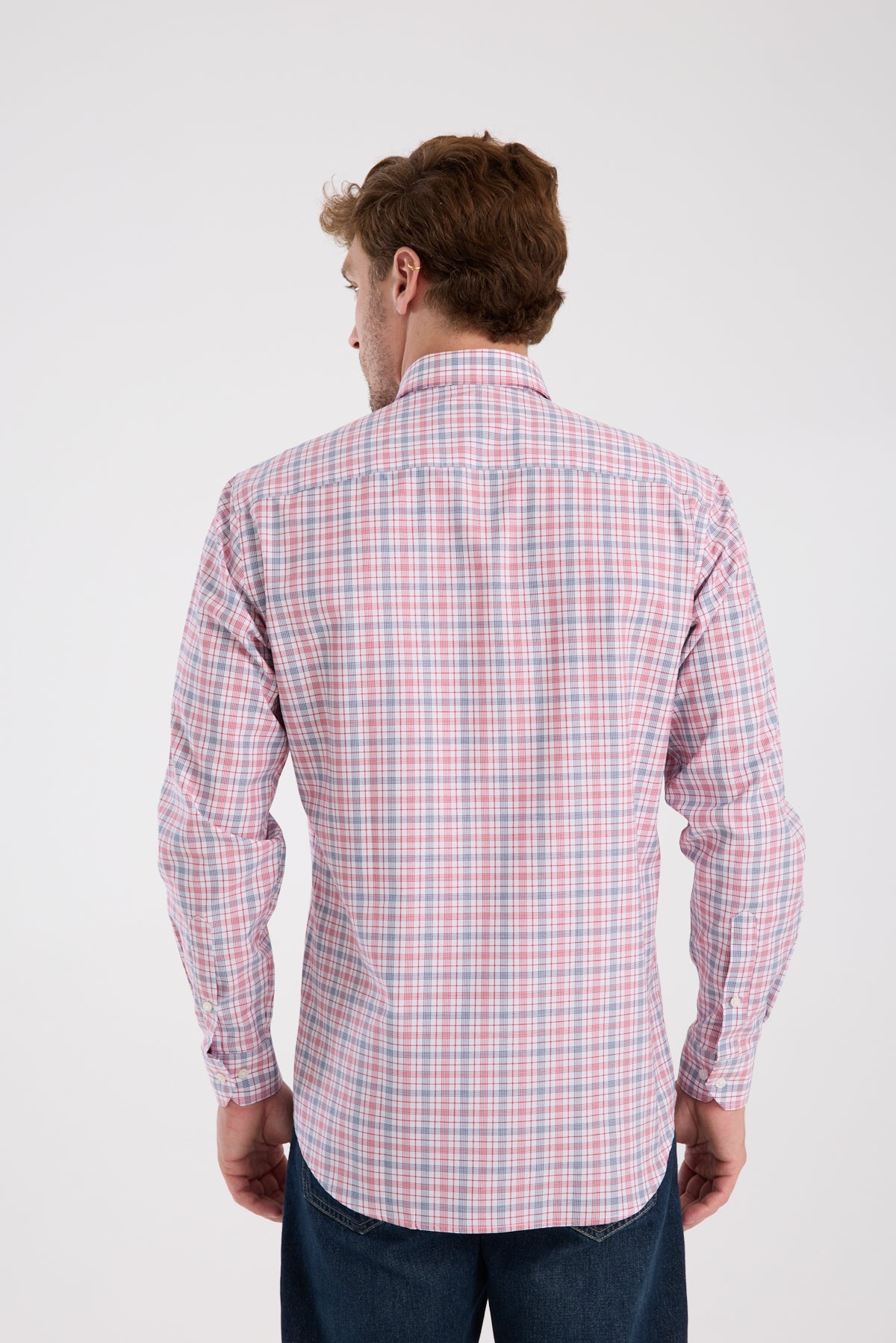 AClub AC10090 Oxford Pamuk Karışımlı Regular Fit Kırmızı Düğmeli Yaka Erkek Kareli Gömlek