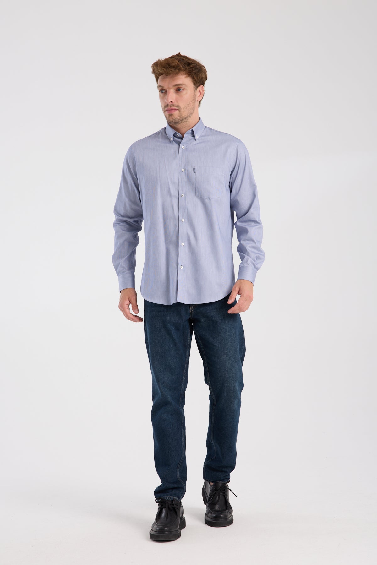 AClub AC10091 Poplin Pamuklu Regular Fit Lacivert Düğmeli Yaka Erkek Düz Gömlek