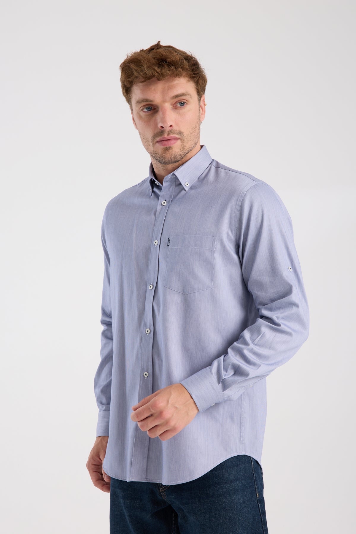 AClub AC10091 Poplin Pamuklu Regular Fit Lacivert Düğmeli Yaka Erkek Düz Gömlek