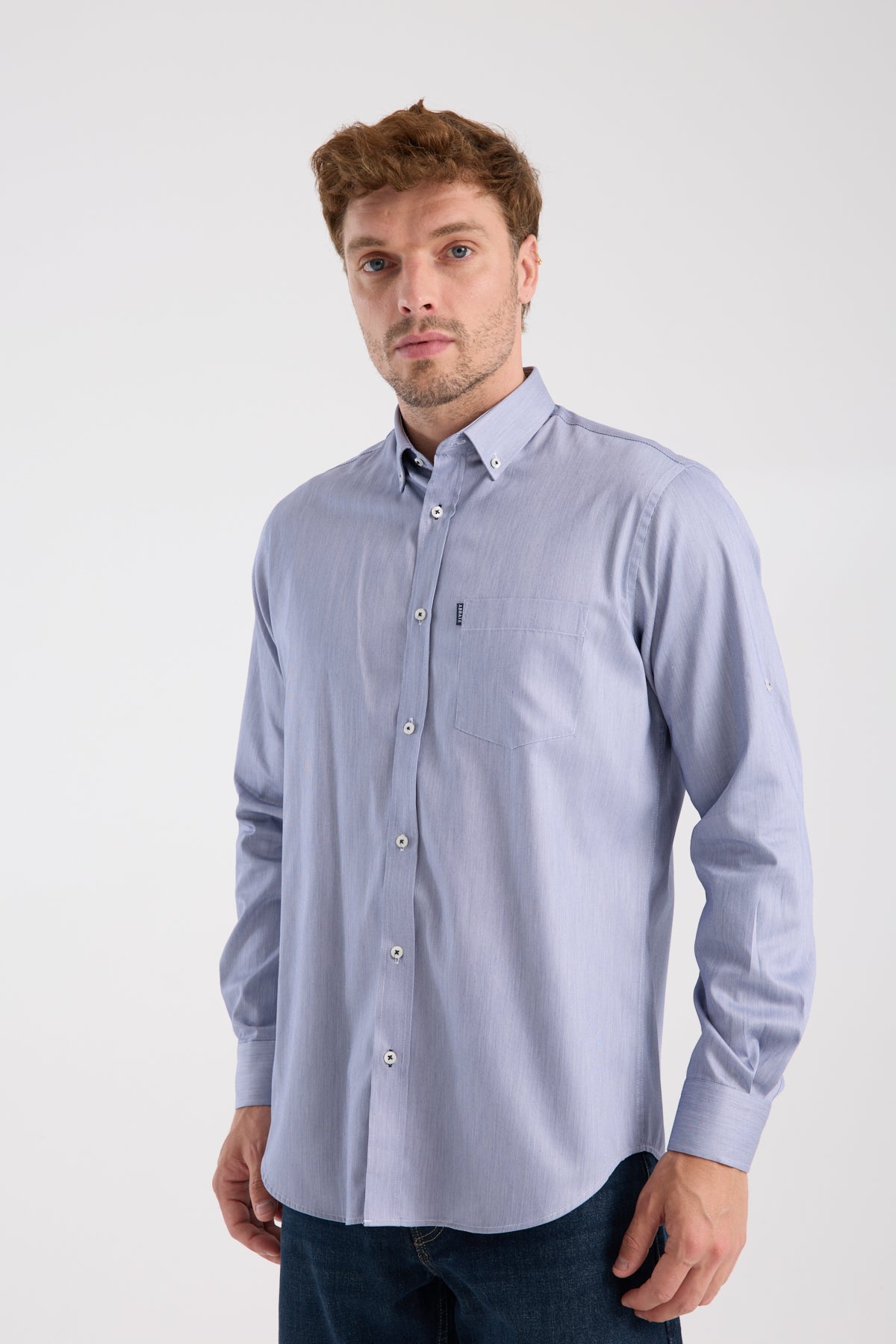 AClub AC10091 Poplin Pamuklu Regular Fit Lacivert Düğmeli Yaka Erkek Düz Gömlek