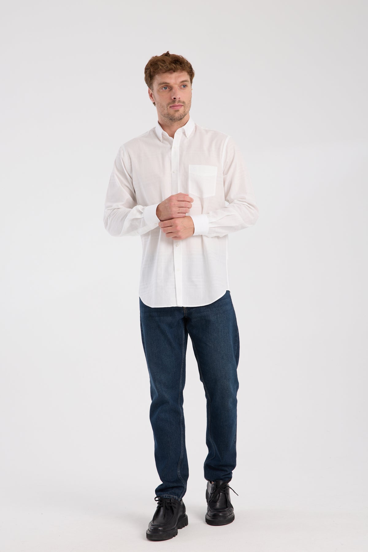 AClub AC10092 Poplin Pamuklu Regular Fit Beyaz Düğmeli Yaka Erkek Kareli Gömlek