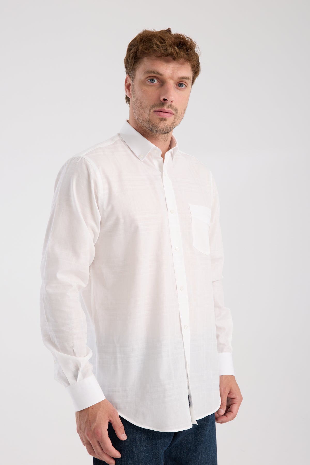 AClub AC10092 Poplin Pamuklu Regular Fit Beyaz Düğmeli Yaka Erkek Kareli Gömlek