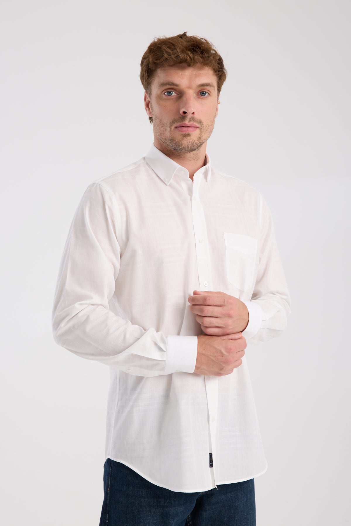 AClub AC10092 Poplin Pamuklu Regular Fit Beyaz Düğmeli Yaka Erkek Kareli Gömlek