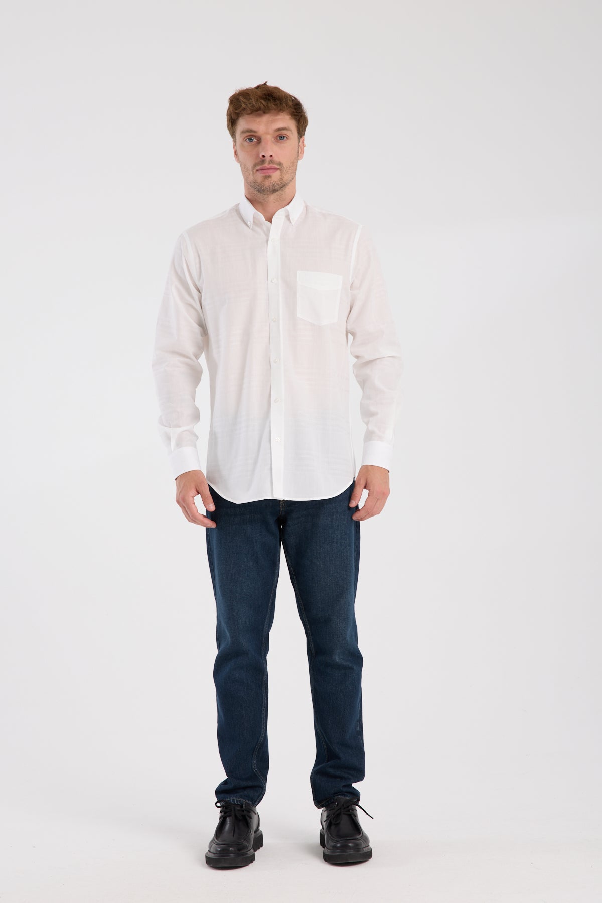 AClub AC10092 Poplin Pamuklu Regular Fit Beyaz Düğmeli Yaka Erkek Kareli Gömlek