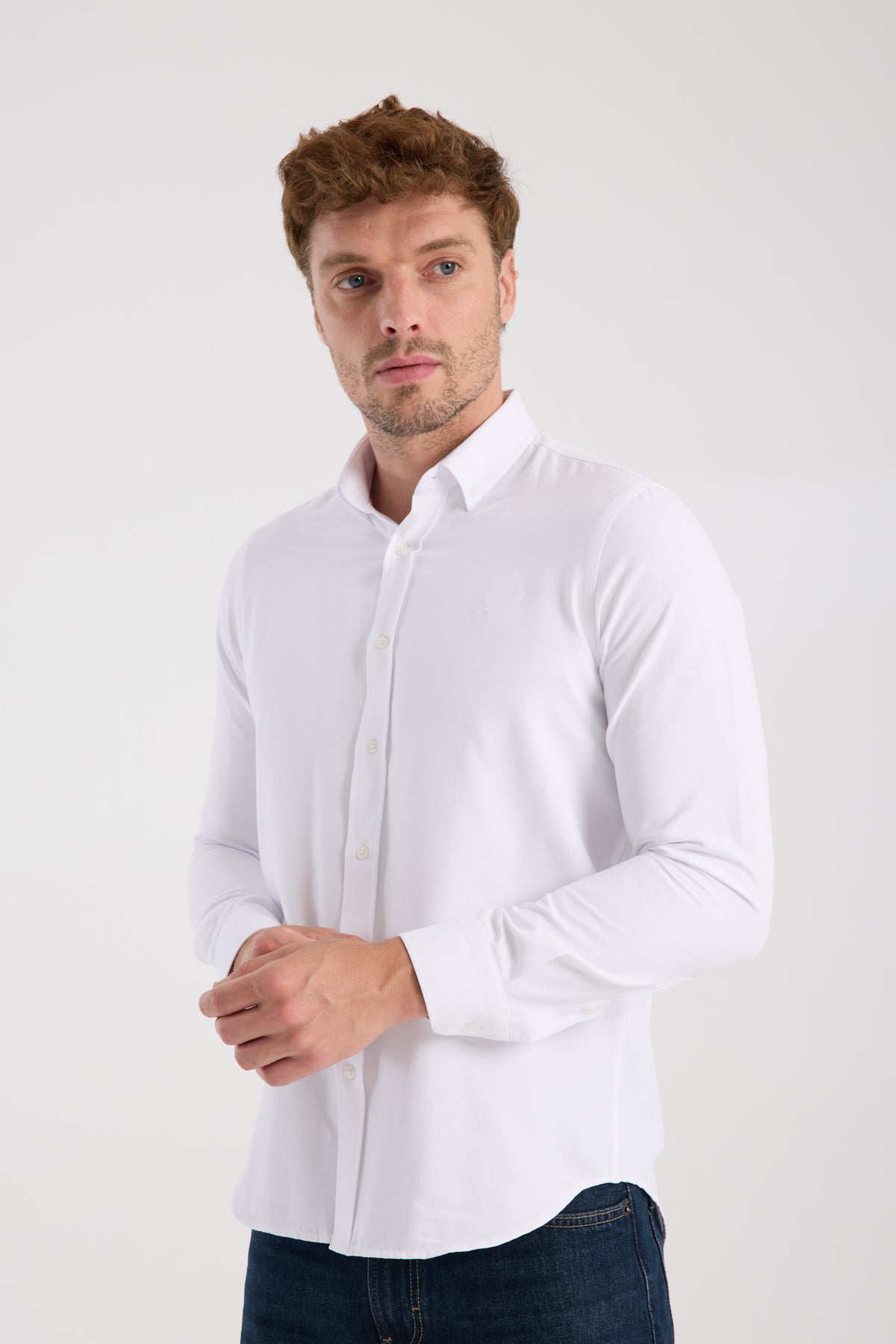 AClub AC10093 Oxford Pamuklu Slim Fit Beyaz Düğmeli Yaka Erkek Düz Gömlek