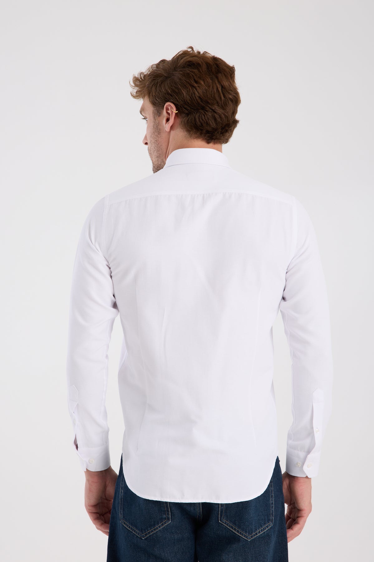 AClub AC10093 Oxford Pamuklu Slim Fit Beyaz Düğmeli Yaka Erkek Düz Gömlek