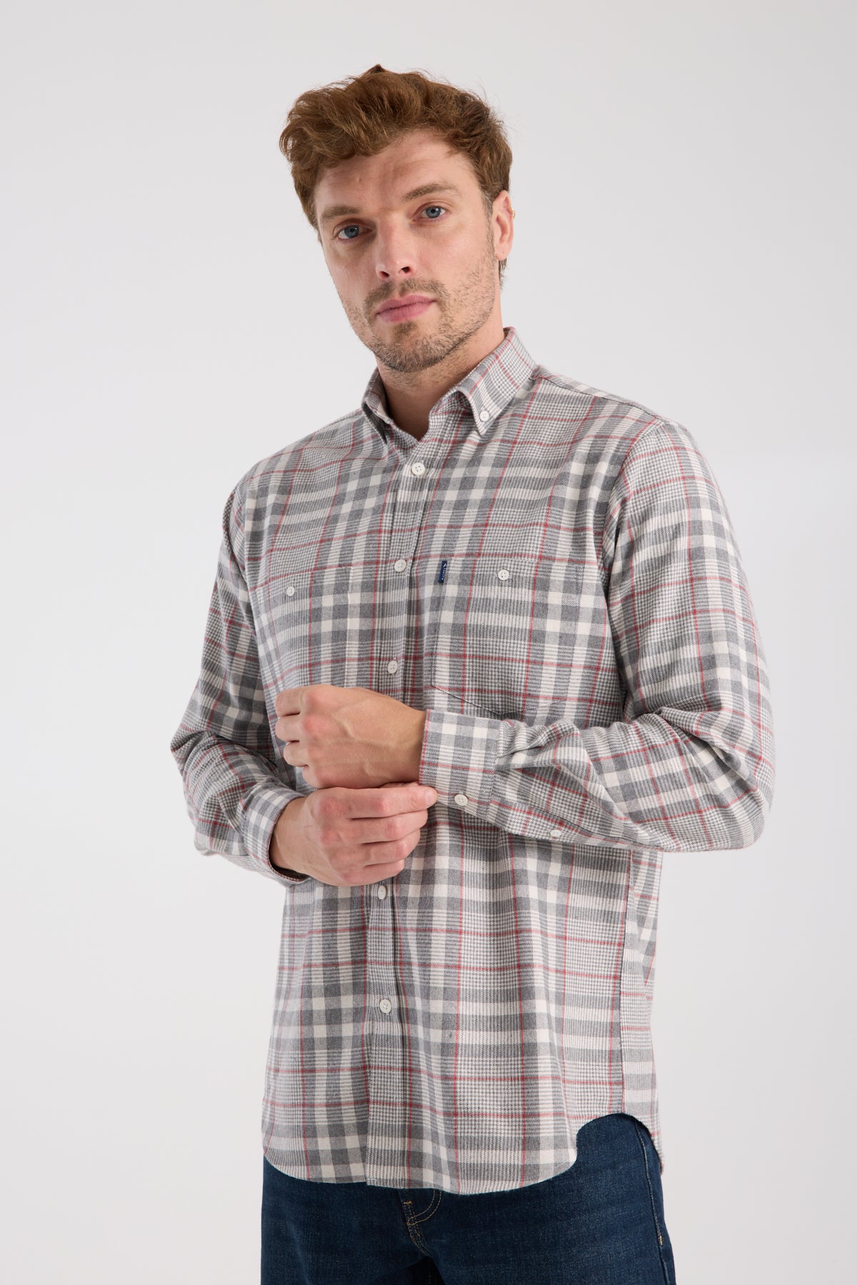 AClub AC10094 Flanel Pamuk Karışımlı Regular Fit Gri Düğmeli Yaka Erkek Kareli Gömlek