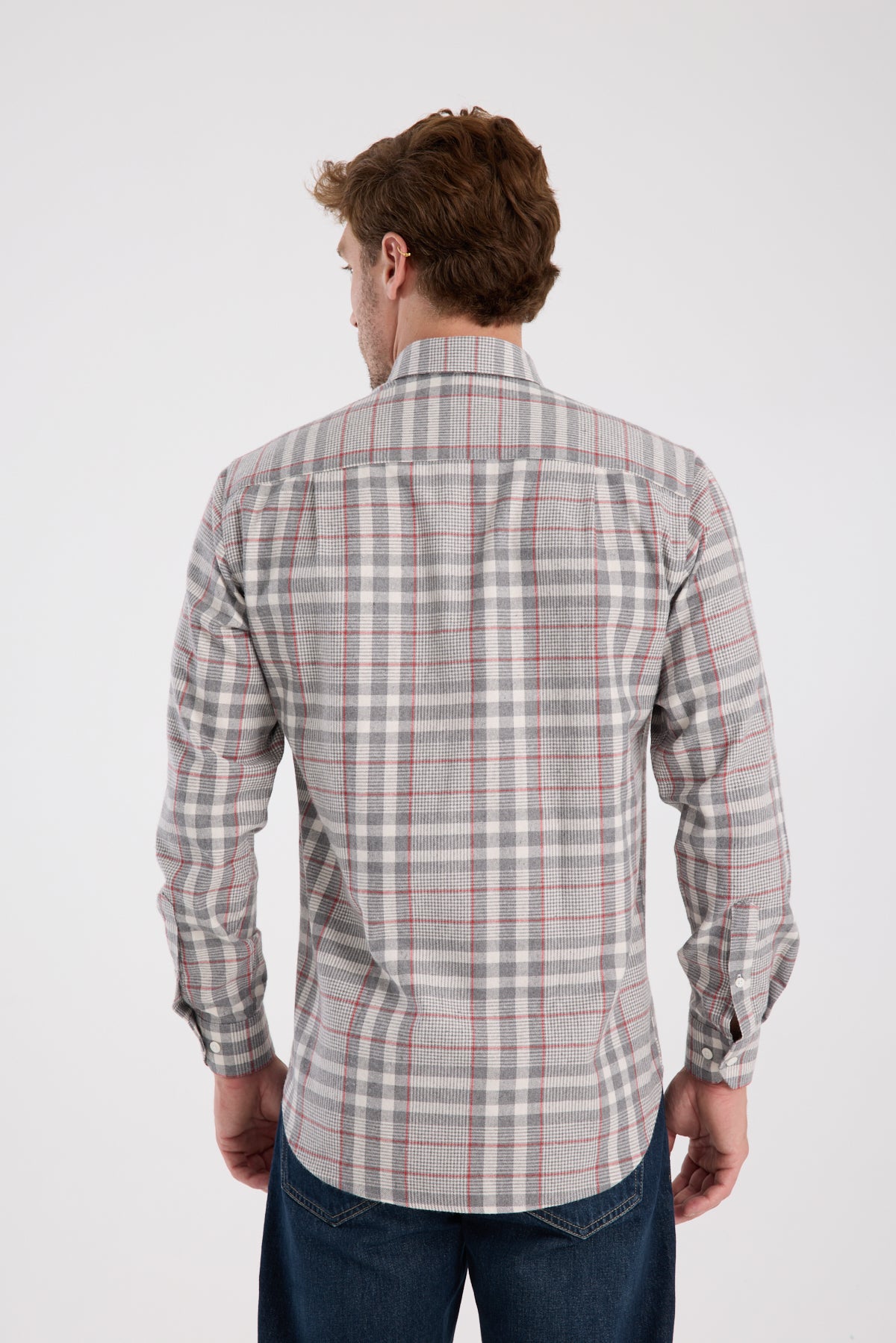AClub AC10094 Flanel Pamuk Karışımlı Regular Fit Gri Düğmeli Yaka Erkek Kareli Gömlek