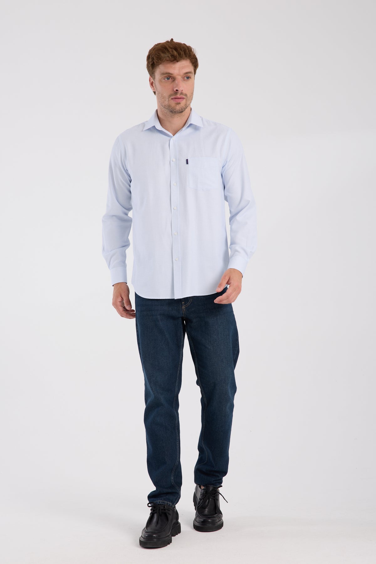 AClub AC10095 Oxford Pamuk Karışımlı Regular Fit Açık Mavi Klasik Yaka Erkek Desenli Gömlek