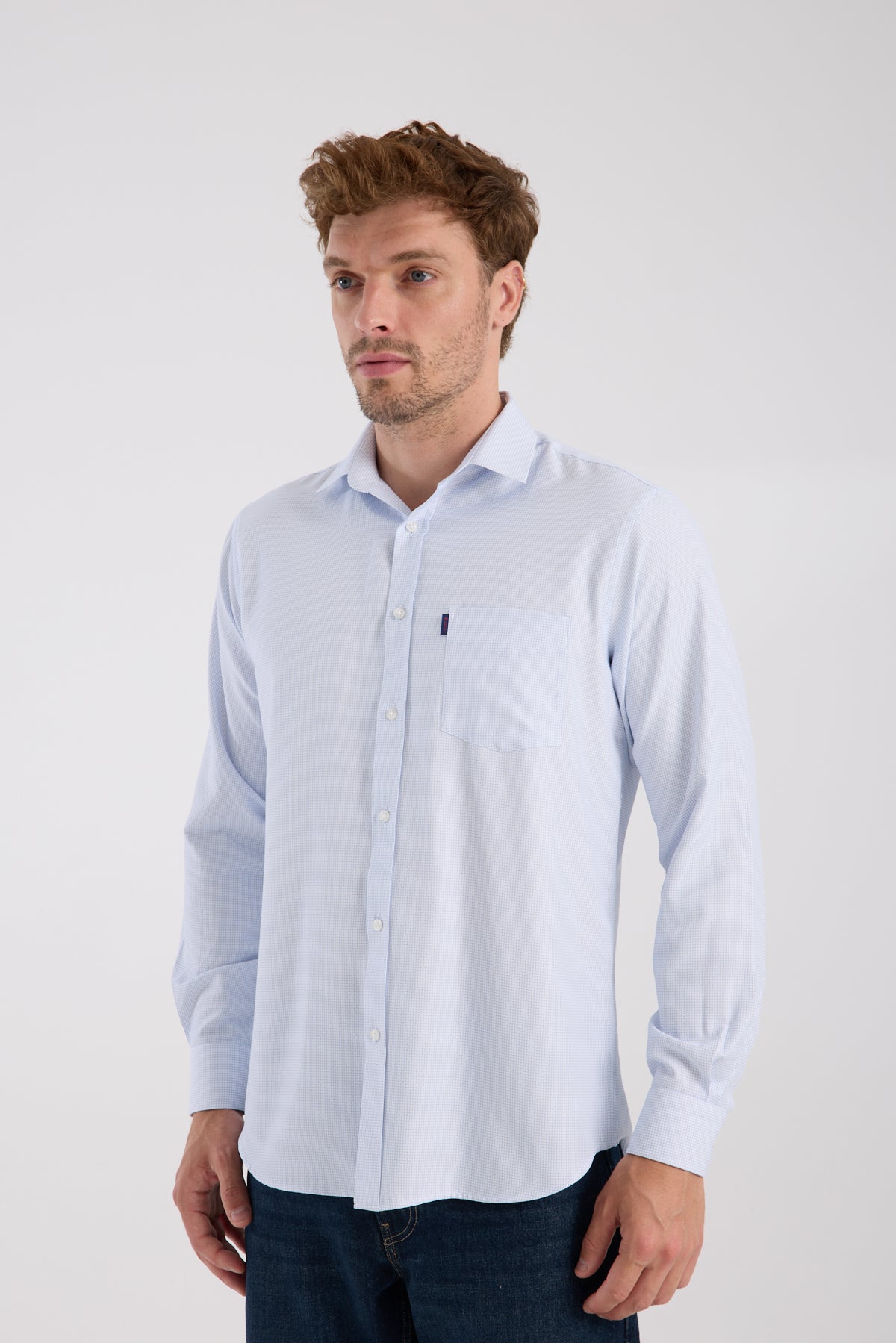 AClub AC10095 Oxford Pamuk Karışımlı Regular Fit Açık Mavi Klasik Yaka Erkek Desenli Gömlek