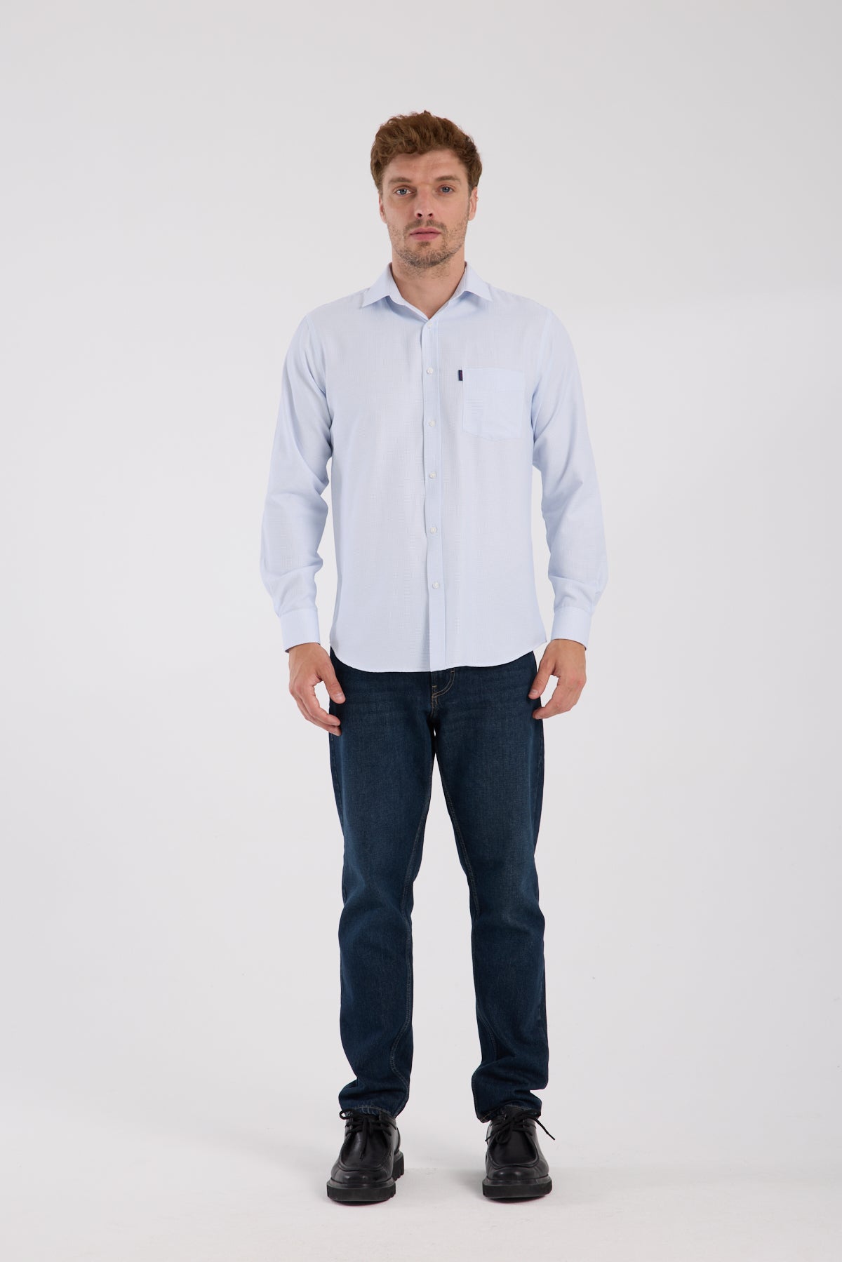 AClub AC10095 Oxford Pamuk Karışımlı Regular Fit Açık Mavi Klasik Yaka Erkek Desenli Gömlek