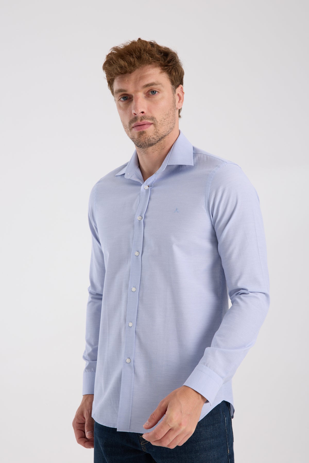 AClub AC10096 Oxford Pamuklu Slim Fit Mavi Klasik Yaka Erkek Düz Gömlek