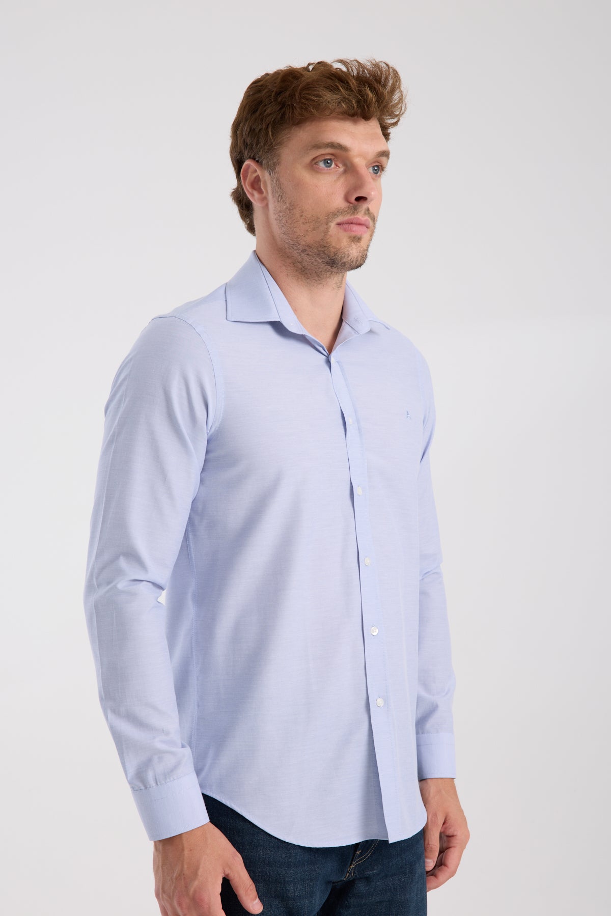 AClub AC10096 Oxford Pamuklu Slim Fit Mavi Klasik Yaka Erkek Düz Gömlek