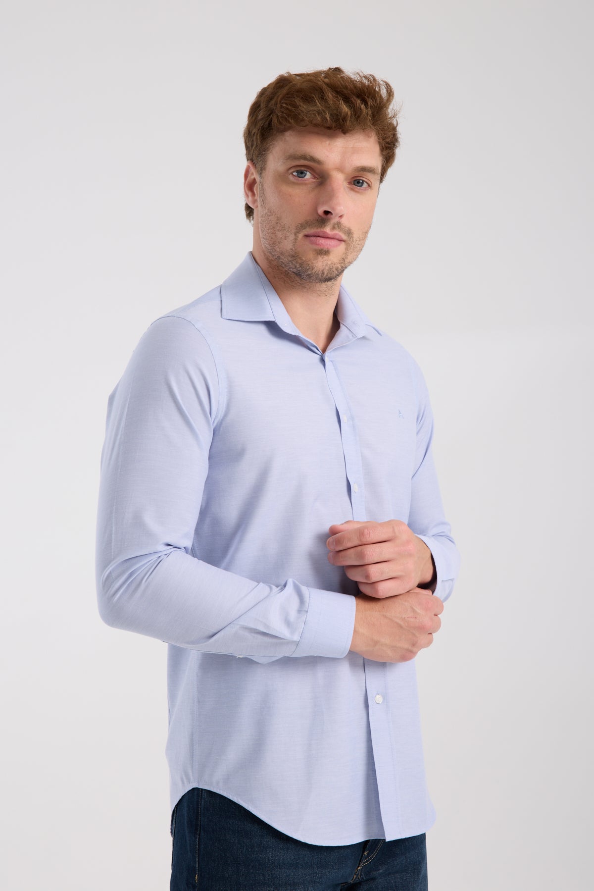 AClub AC10096 Oxford Pamuklu Slim Fit Mavi Klasik Yaka Erkek Düz Gömlek