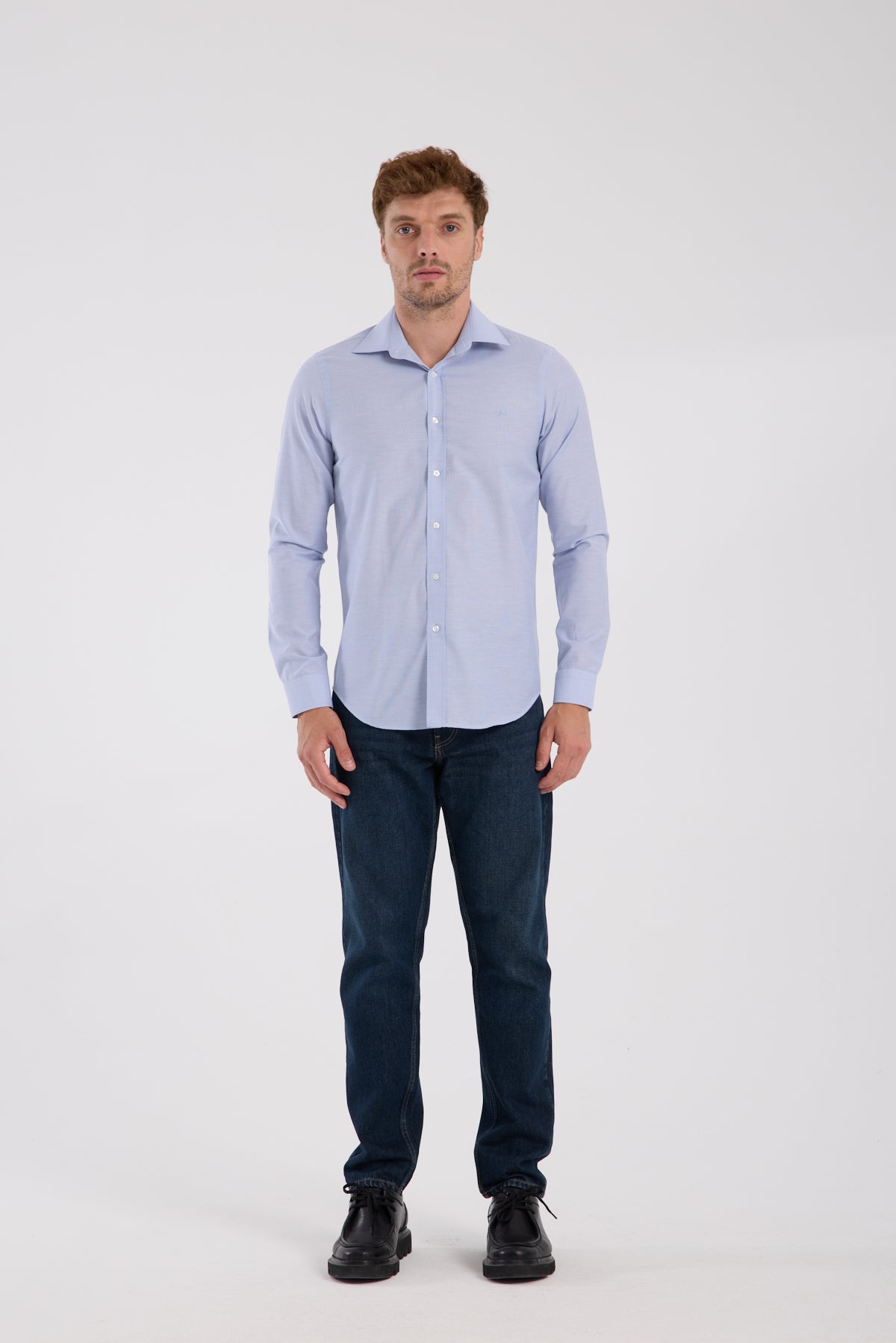 AClub AC10096 Oxford Pamuklu Slim Fit Mavi Klasik Yaka Erkek Düz Gömlek