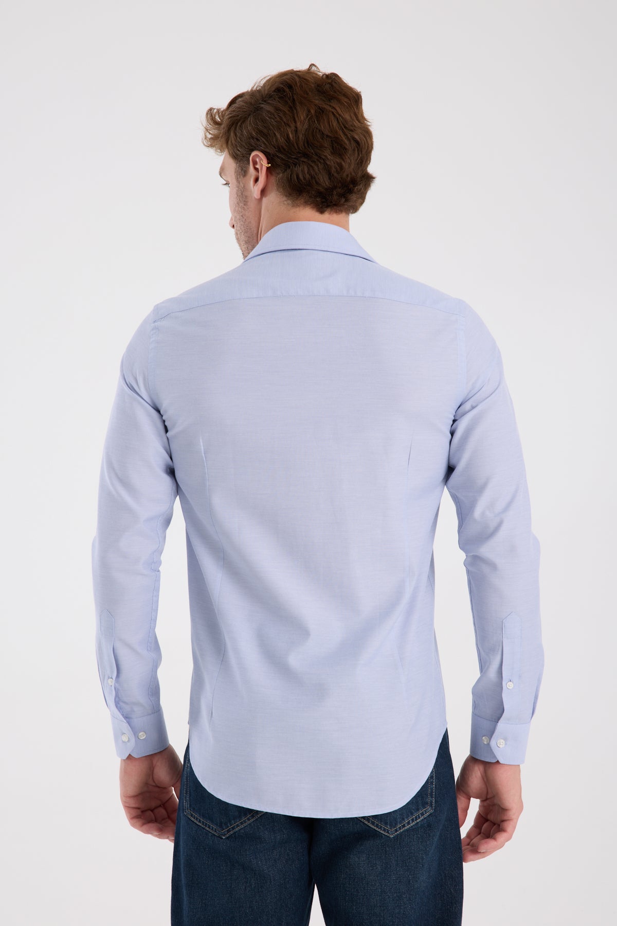 AClub AC10096 Oxford Pamuklu Slim Fit Mavi Klasik Yaka Erkek Düz Gömlek