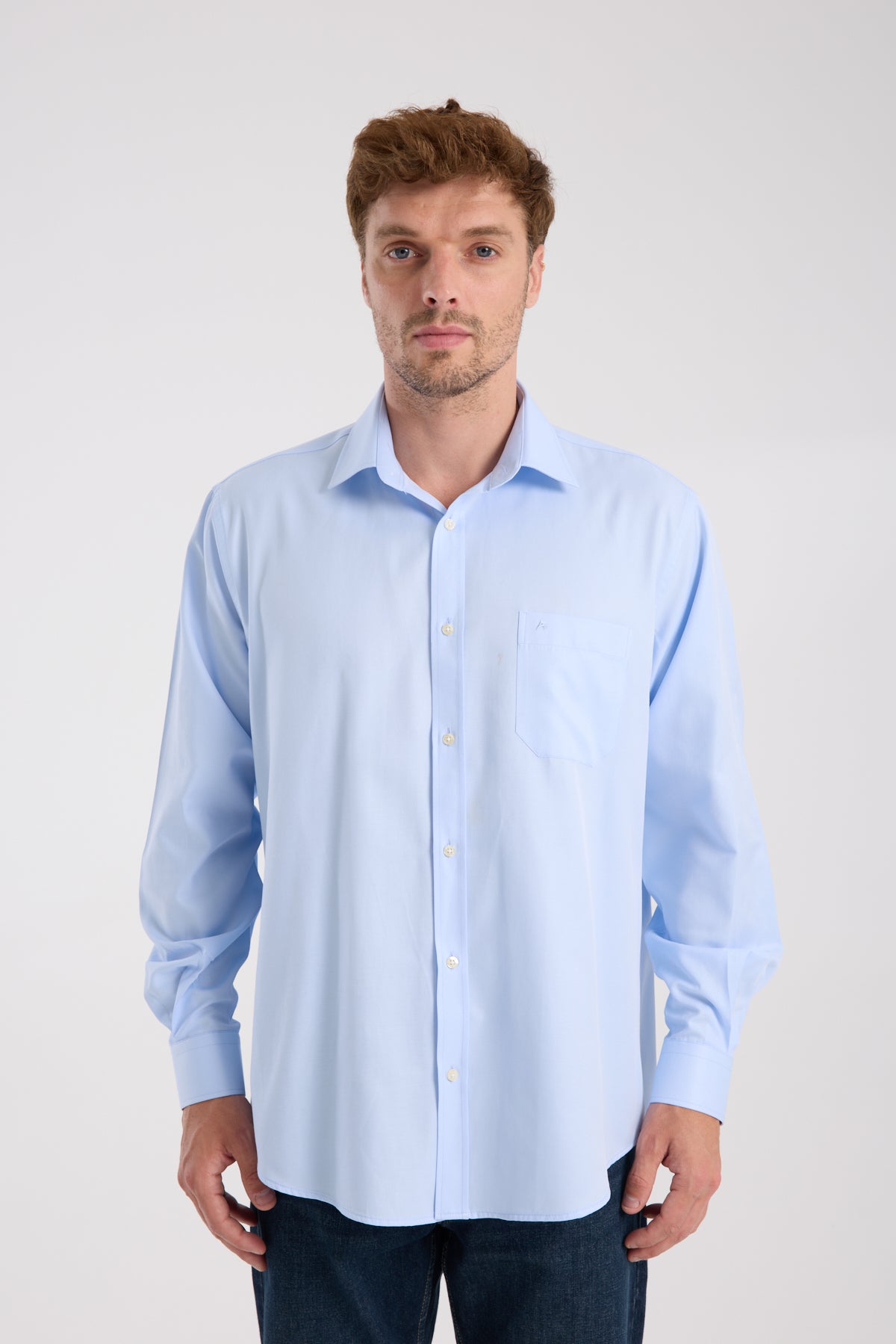 AClub AC10097 Twill Pamuk Karışımlı Regular Fit Açık Mavi Klasik Yaka Erkek Düz Gömlek