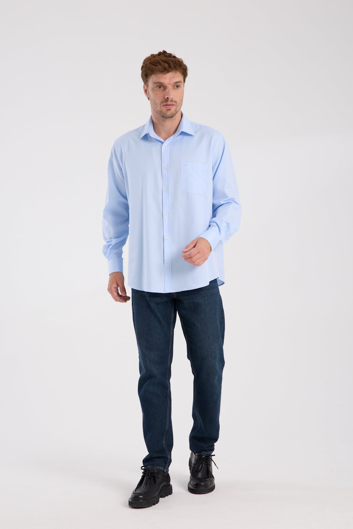 AClub AC10097 Twill Pamuk Karışımlı Regular Fit Açık Mavi Klasik Yaka Erkek Düz Gömlek