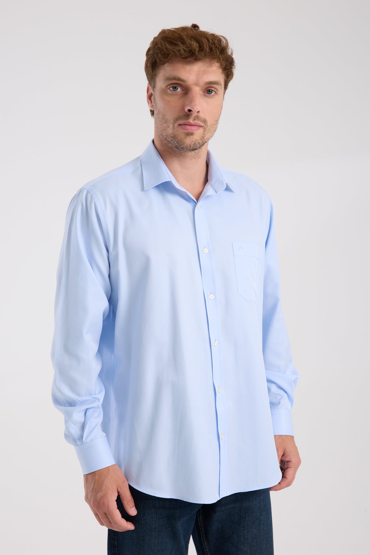 AClub AC10097 Twill Pamuk Karışımlı Regular Fit Açık Mavi Klasik Yaka Erkek Düz Gömlek