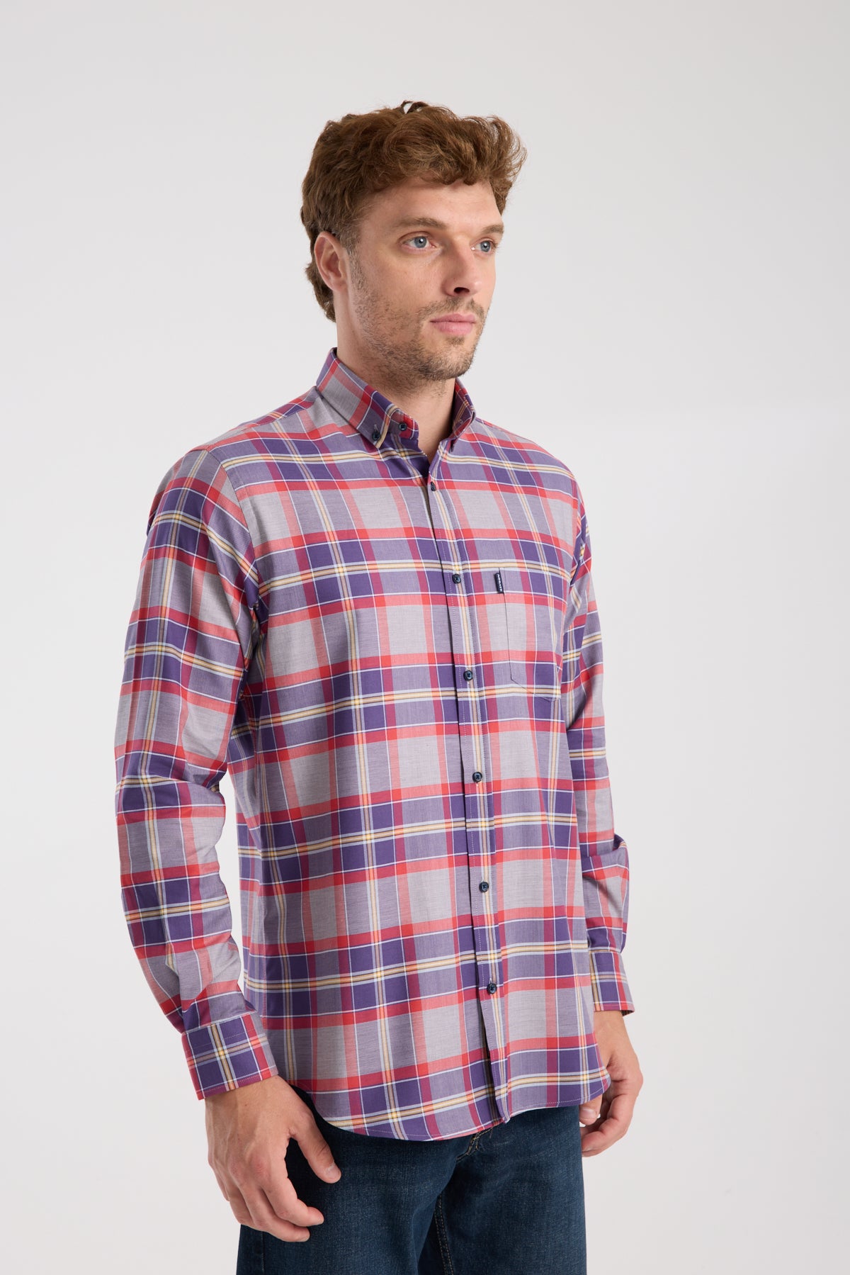 AClub AC10098 Twill Pamuklu Regular Fit Gri Düğmeli Yaka Erkek Kareli Gömlek