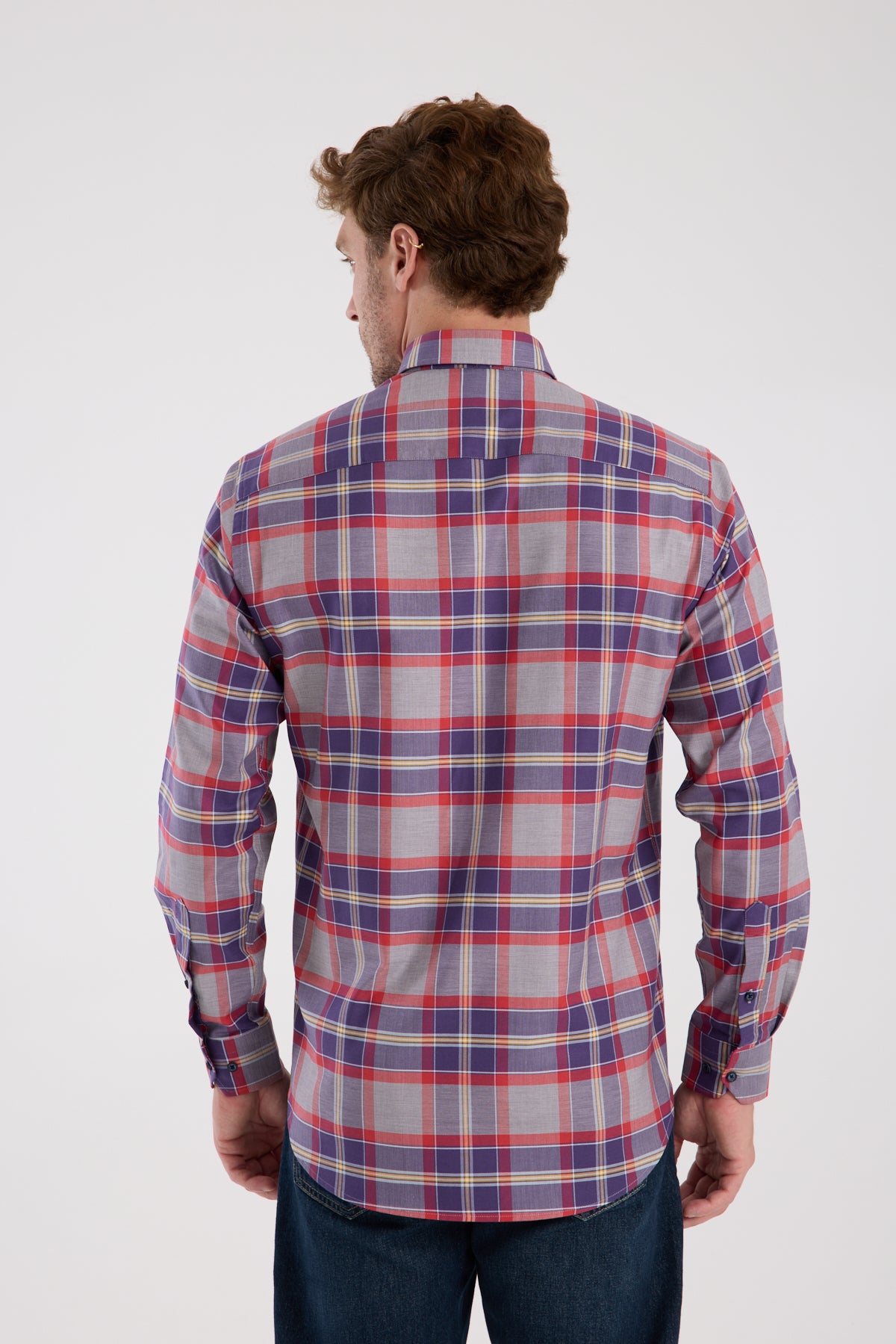 AClub AC10098 Twill Pamuklu Regular Fit Gri Düğmeli Yaka Erkek Kareli Gömlek