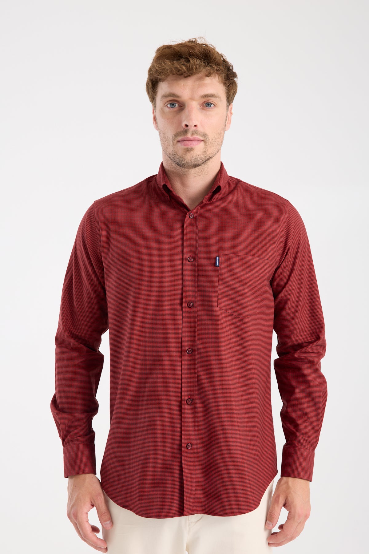 AClub AC10099 Armür Stretch Pamuk Karışımlı Regular Fit Kırmızı Düğmeli Yaka Erkek Desenli Gömlek