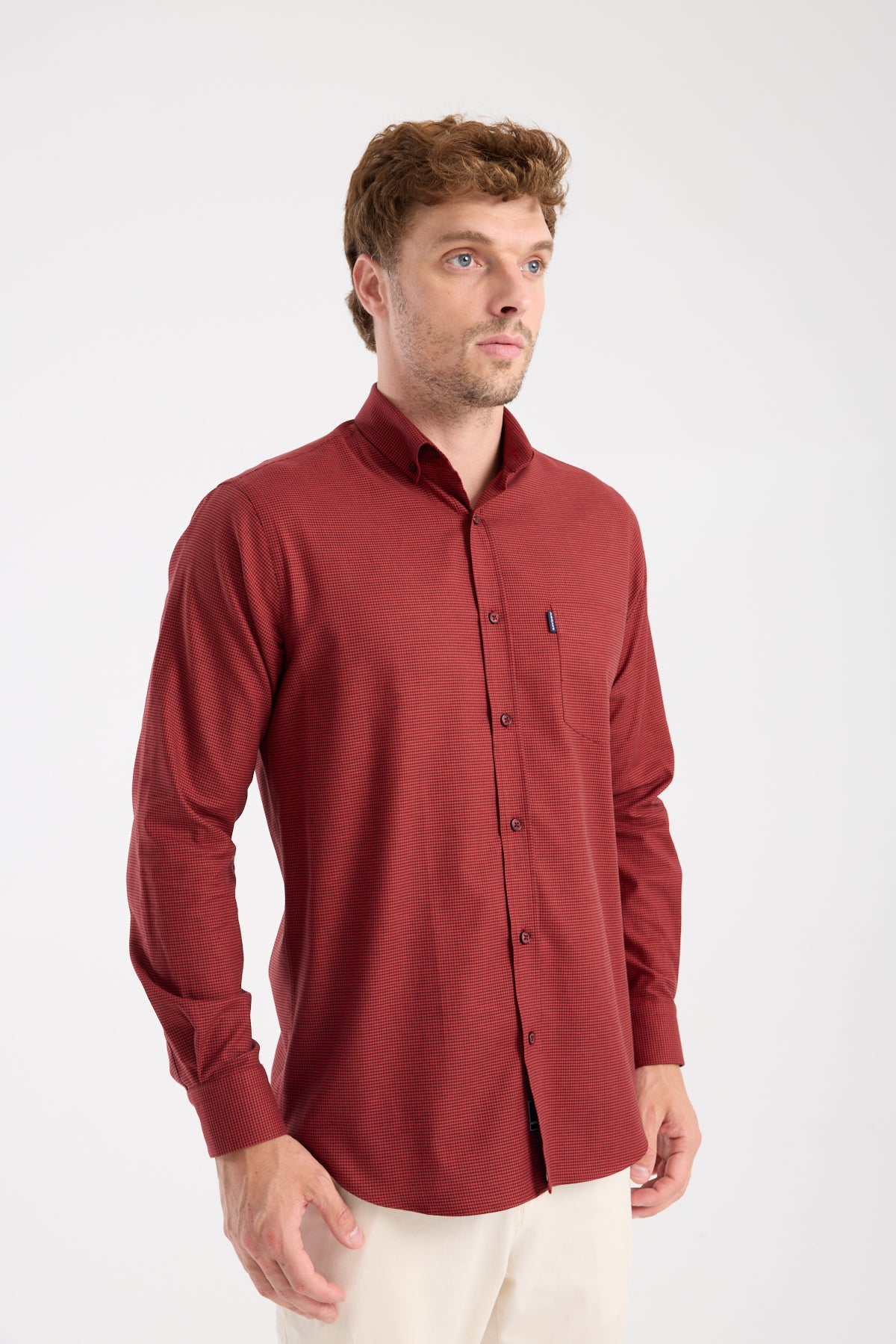 AClub AC10099 Armür Stretch Pamuk Karışımlı Regular Fit Kırmızı Düğmeli Yaka Erkek Desenli Gömlek