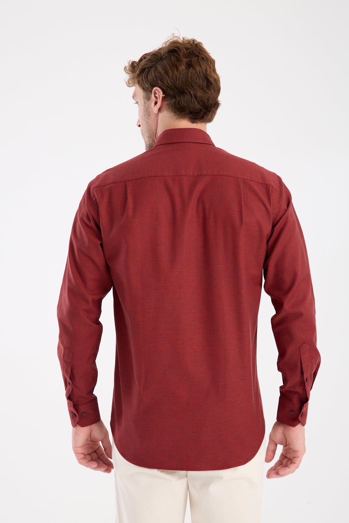 AClub AC10099 Armür Stretch Pamuk Karışımlı Regular Fit Kırmızı Düğmeli Yaka Erkek Desenli Gömlek