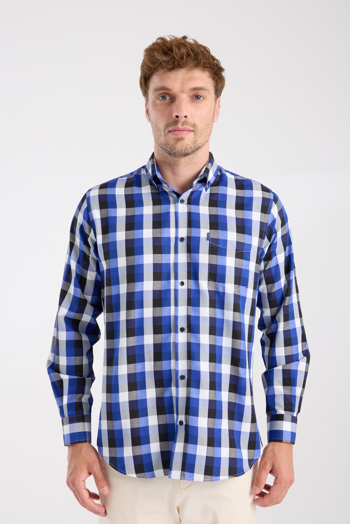 AClub AC10100 Twill Pamuk Karışımlı Regular Fit Lacivert Düğmeli Yaka Erkek Kareli Gömlek