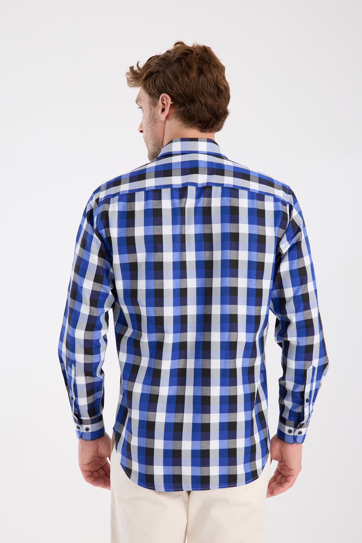 AClub AC10100 Twill Pamuk Karışımlı Regular Fit Lacivert Düğmeli Yaka Erkek Kareli Gömlek