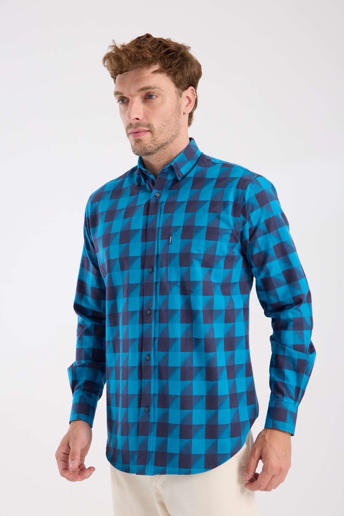 AClub AC10102 Twill Pamuklu Regular Fit Lacivert Düğmeli Yaka Erkek Kareli Gömlek