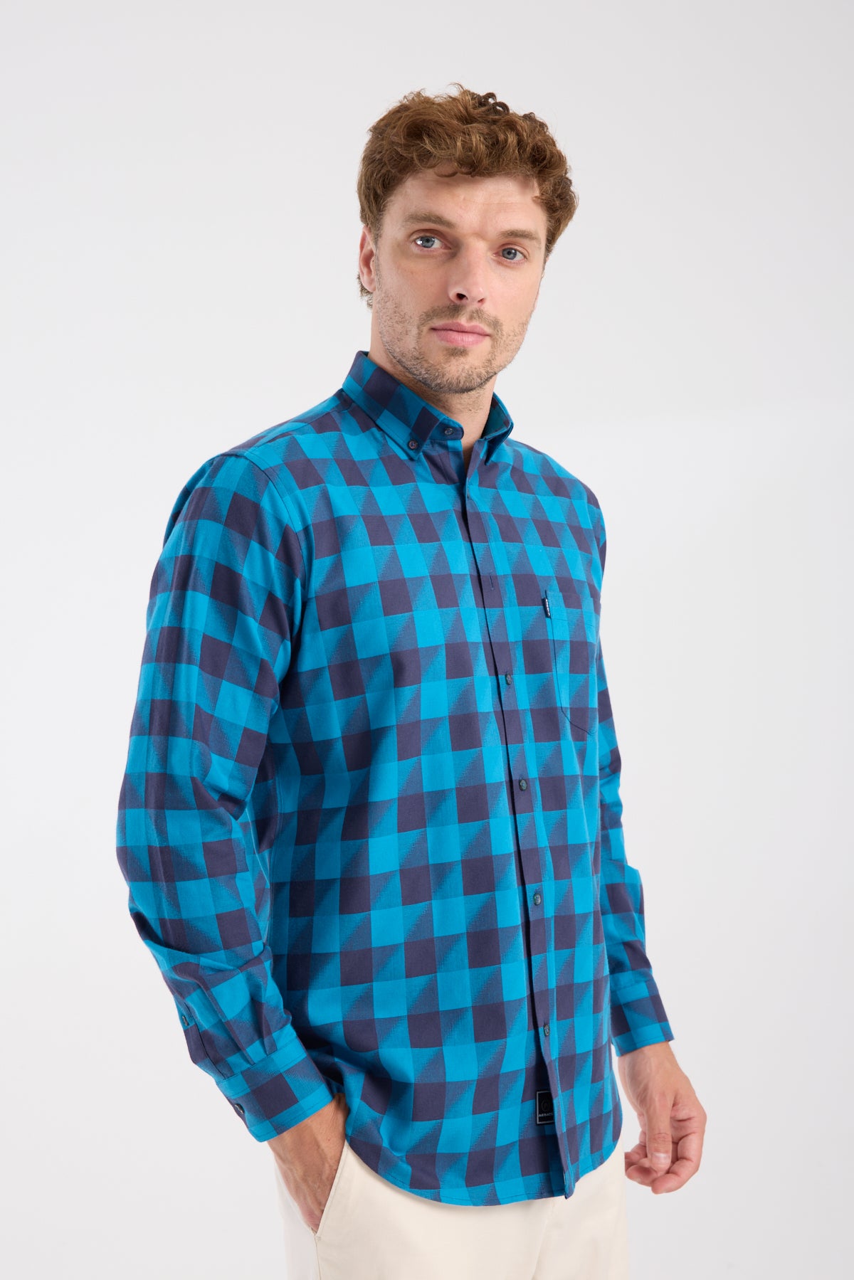 AClub AC10102 Twill Pamuklu Regular Fit Lacivert Düğmeli Yaka Erkek Kareli Gömlek