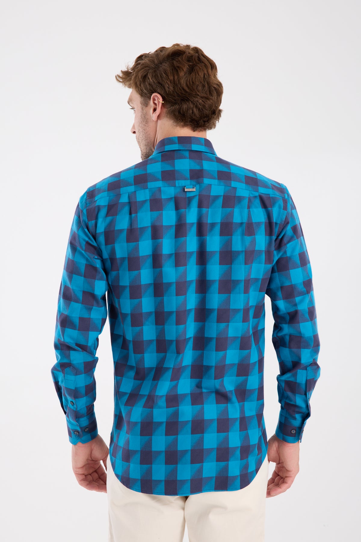 AClub AC10102 Twill Pamuklu Regular Fit Lacivert Düğmeli Yaka Erkek Kareli Gömlek