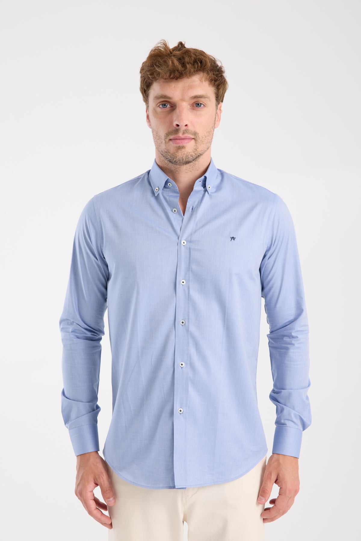 AClub AC10104 Twill Pamuklu Slim Fit Koyu Mavi Düğmeli Yaka Erkek Düz Gömlek