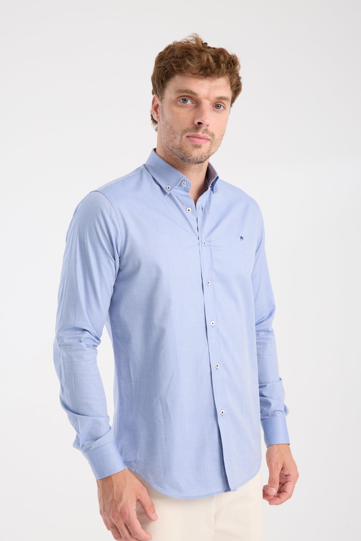 AClub AC10104 Twill Pamuklu Slim Fit Koyu Mavi Düğmeli Yaka Erkek Düz Gömlek