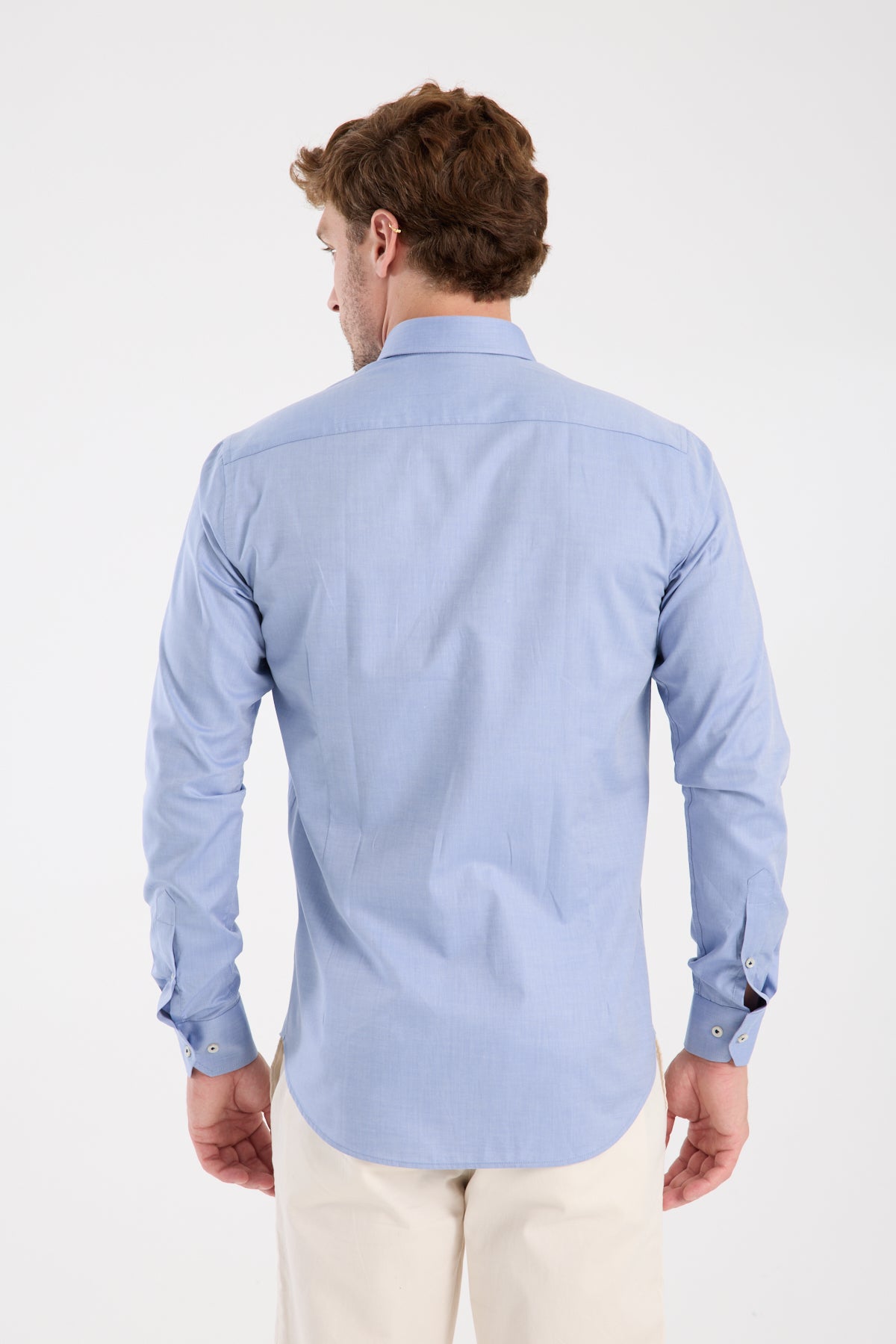 AClub AC10104 Twill Pamuklu Slim Fit Koyu Mavi Düğmeli Yaka Erkek Düz Gömlek