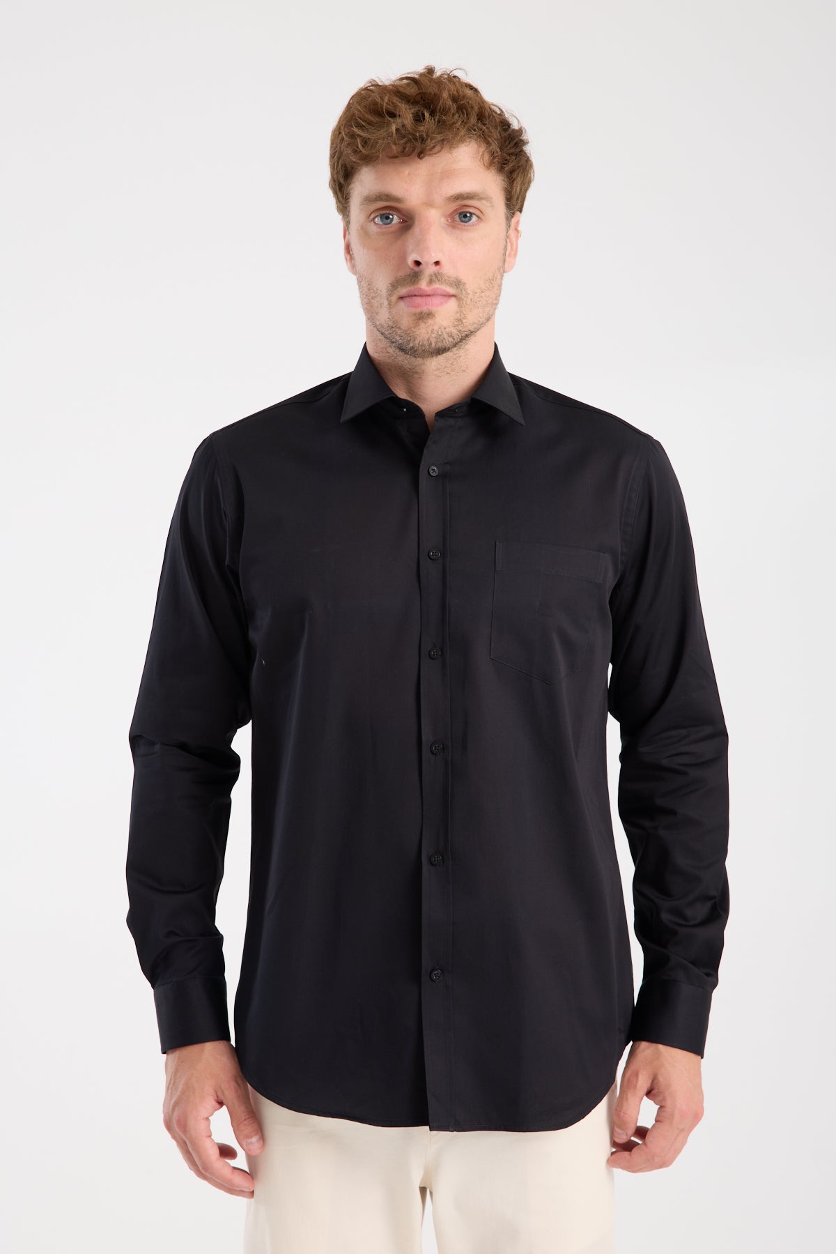 AClub AC10105 Saten Pamuklu Regular Fit Siyah Klasik Yaka Erkek Düz Gömlek