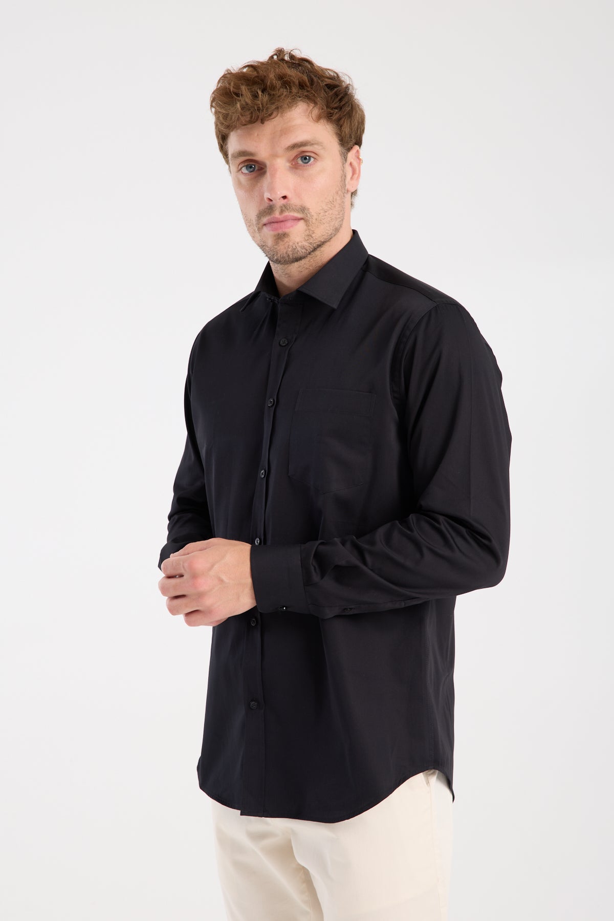 AClub AC10105 Saten Pamuklu Regular Fit Siyah Klasik Yaka Erkek Düz Gömlek