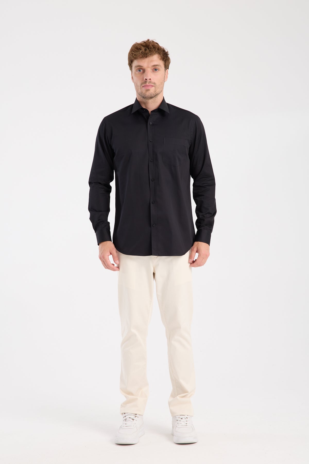 AClub AC10105 Saten Pamuklu Regular Fit Siyah Klasik Yaka Erkek Düz Gömlek