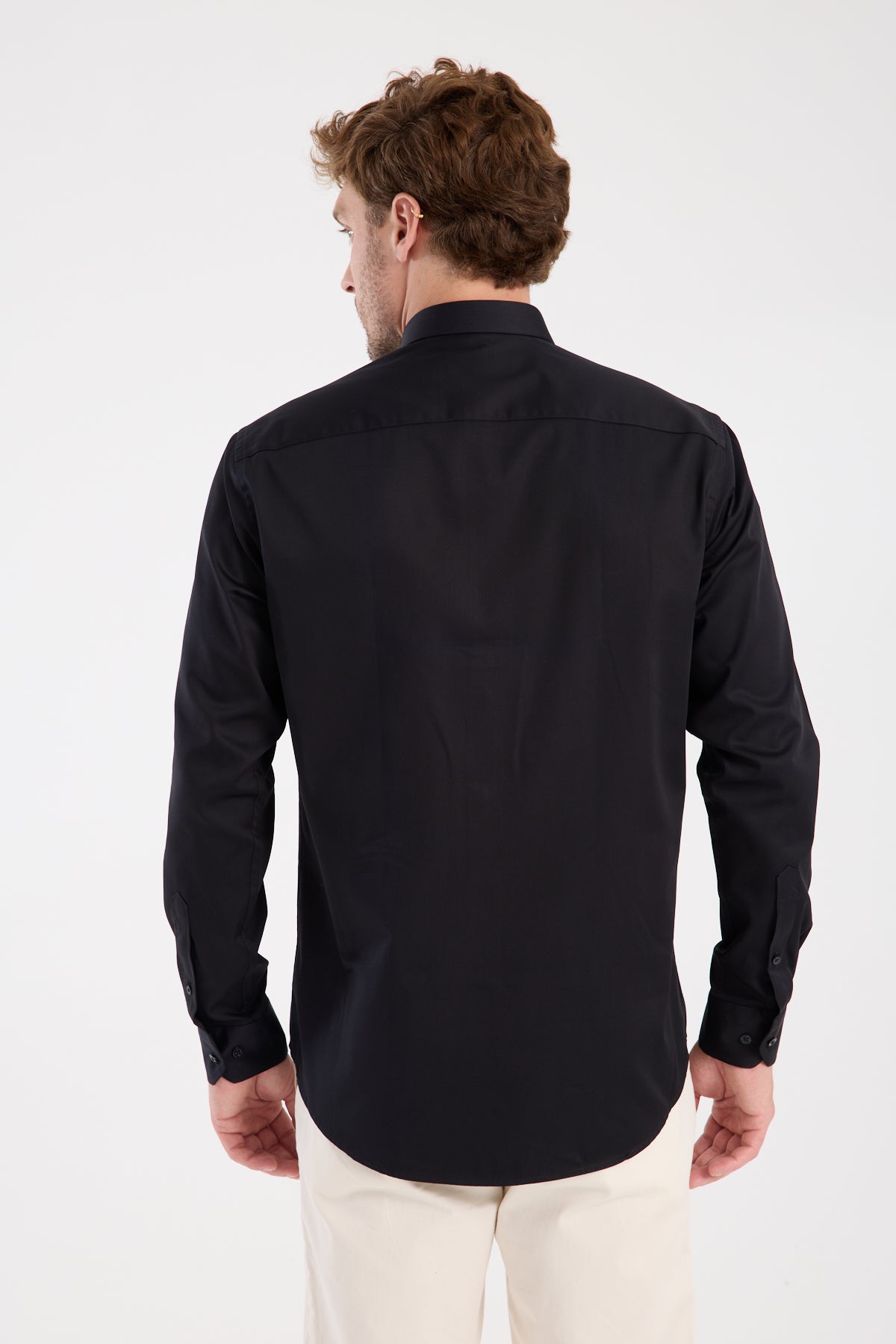 AClub AC10105 Saten Pamuklu Regular Fit Siyah Klasik Yaka Erkek Düz Gömlek