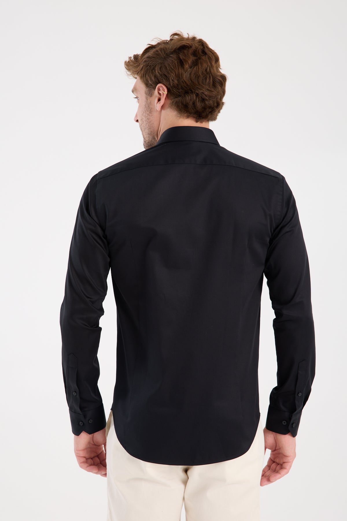 AClub AC10106 Saten Pamuklu Slim Fit Siyah Klasik Yaka Erkek Düz Gömlek