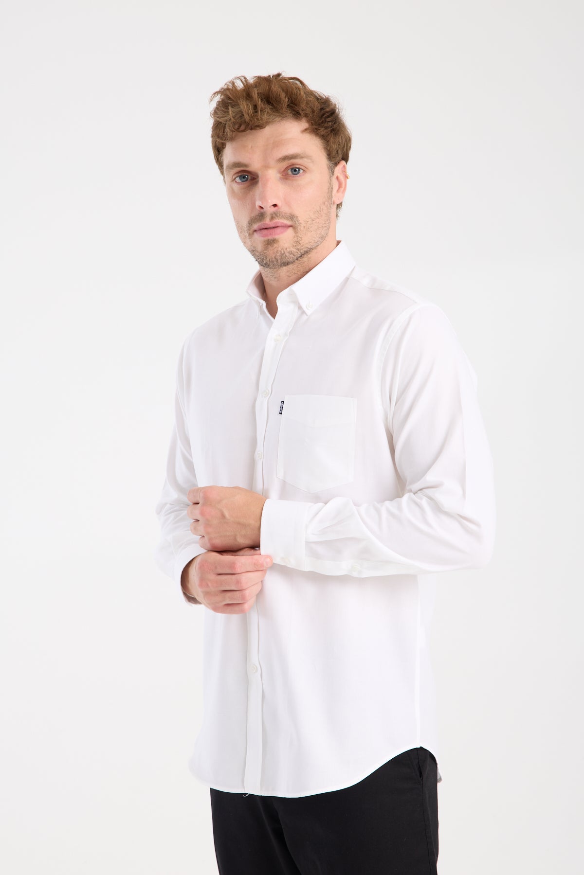 AClub AC10108 Armür Pamuklu Regular Fit Beyaz Düğmeli Yaka Erkek Desenli Gömlek