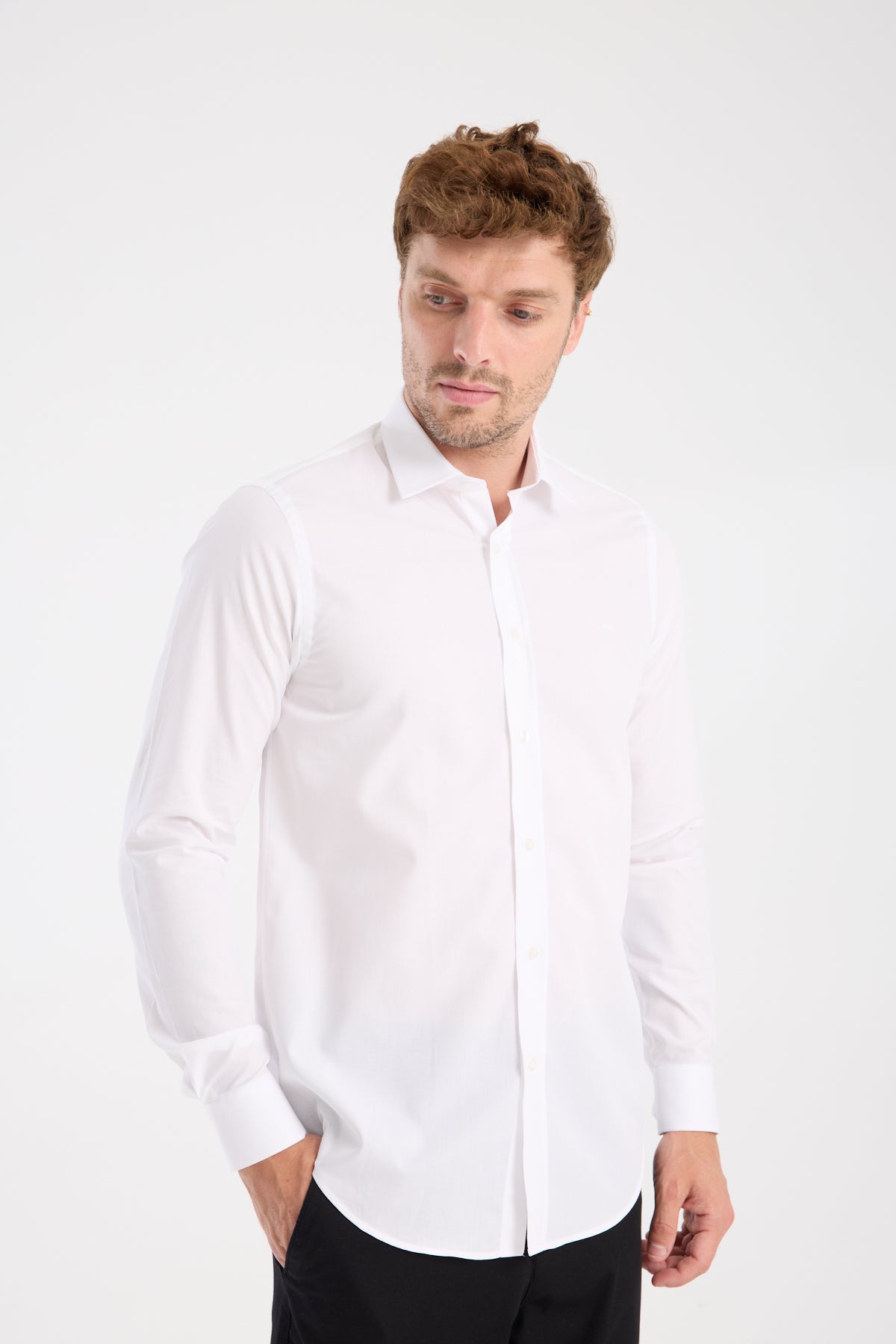 AClub AC10109 Poplin Pamuklu Slim Fit Beyaz Klasik Yaka Erkek Düz Gömlek