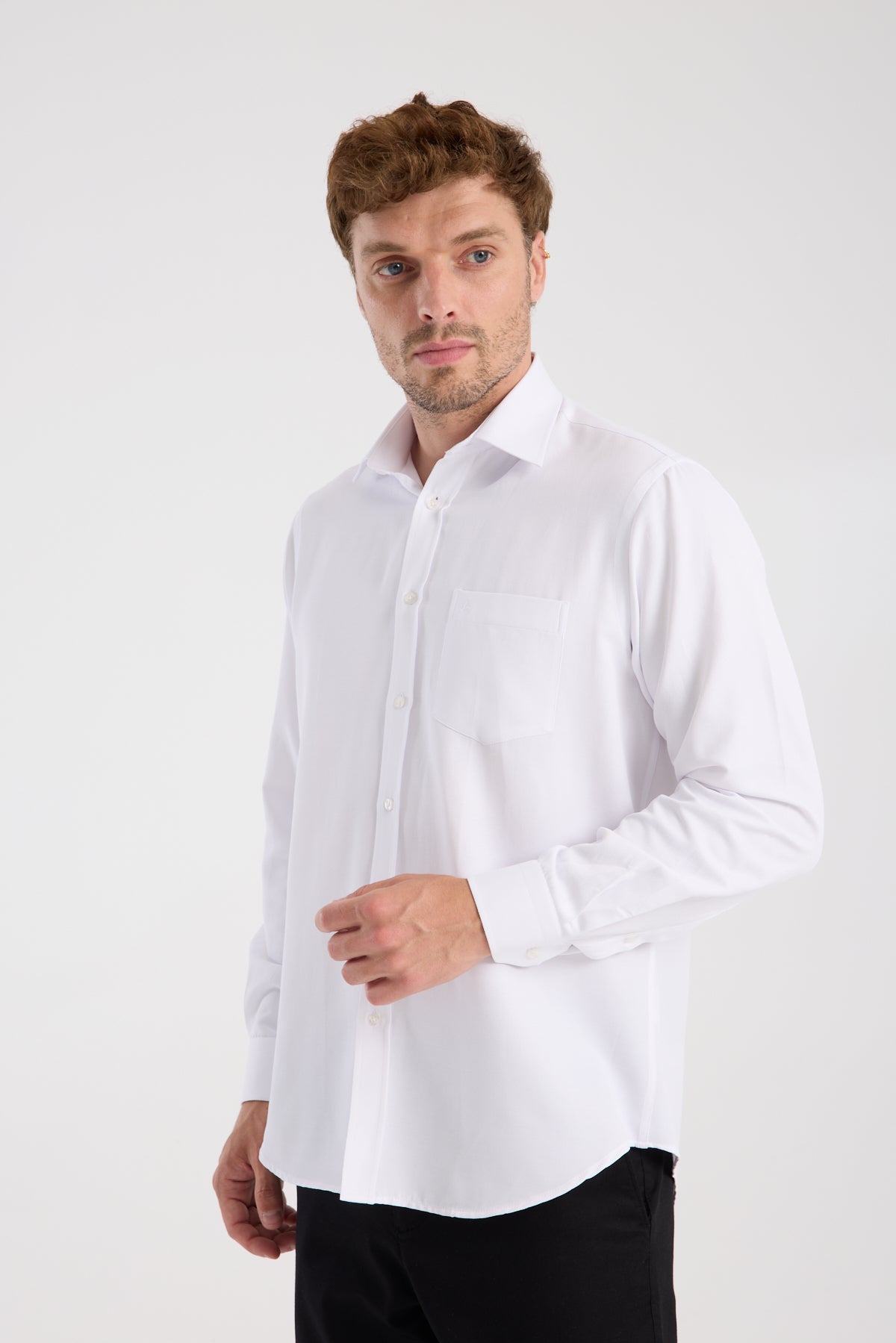 AClub AC10110 Dobby Pamuk Karışımlı Regular Fit Beyaz Klasik Yaka Erkek Düz Gömlek