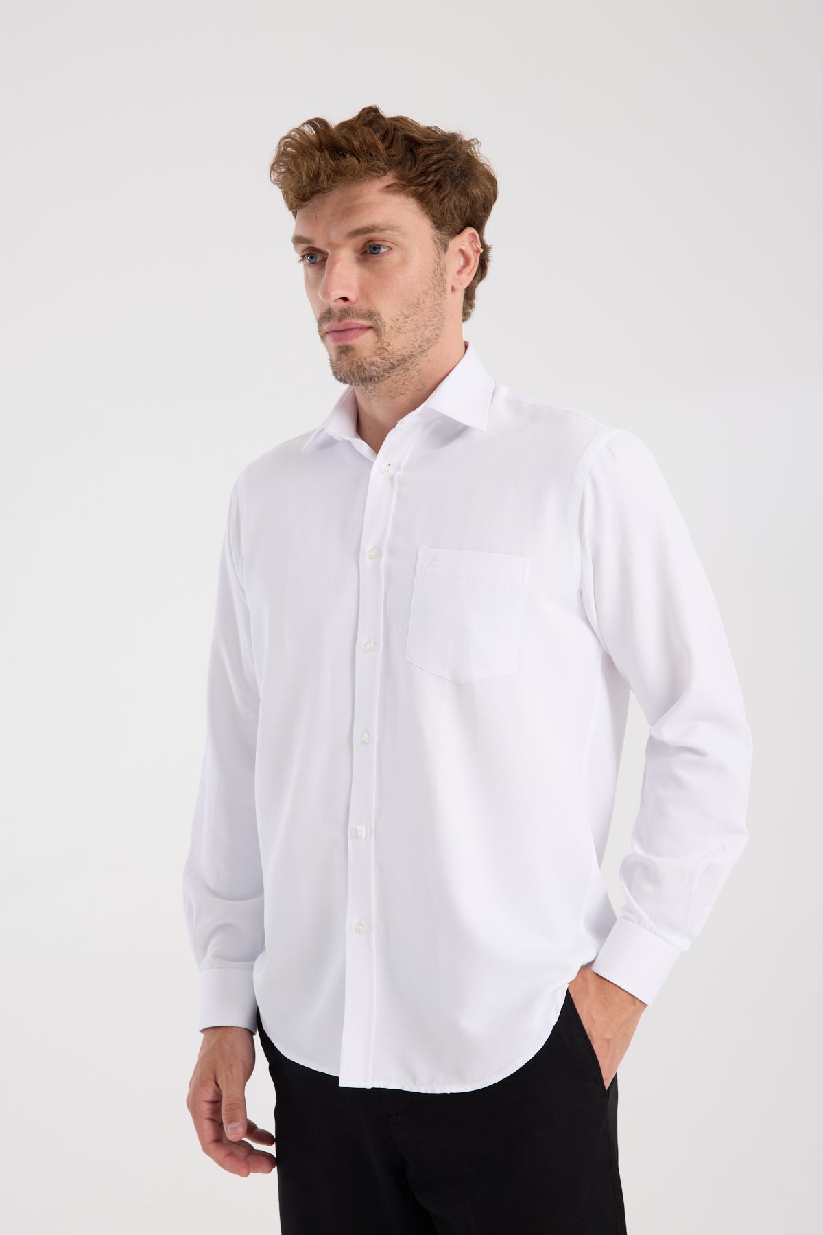AClub AC10110 Dobby Pamuk Karışımlı Regular Fit Beyaz Klasik Yaka Erkek Düz Gömlek