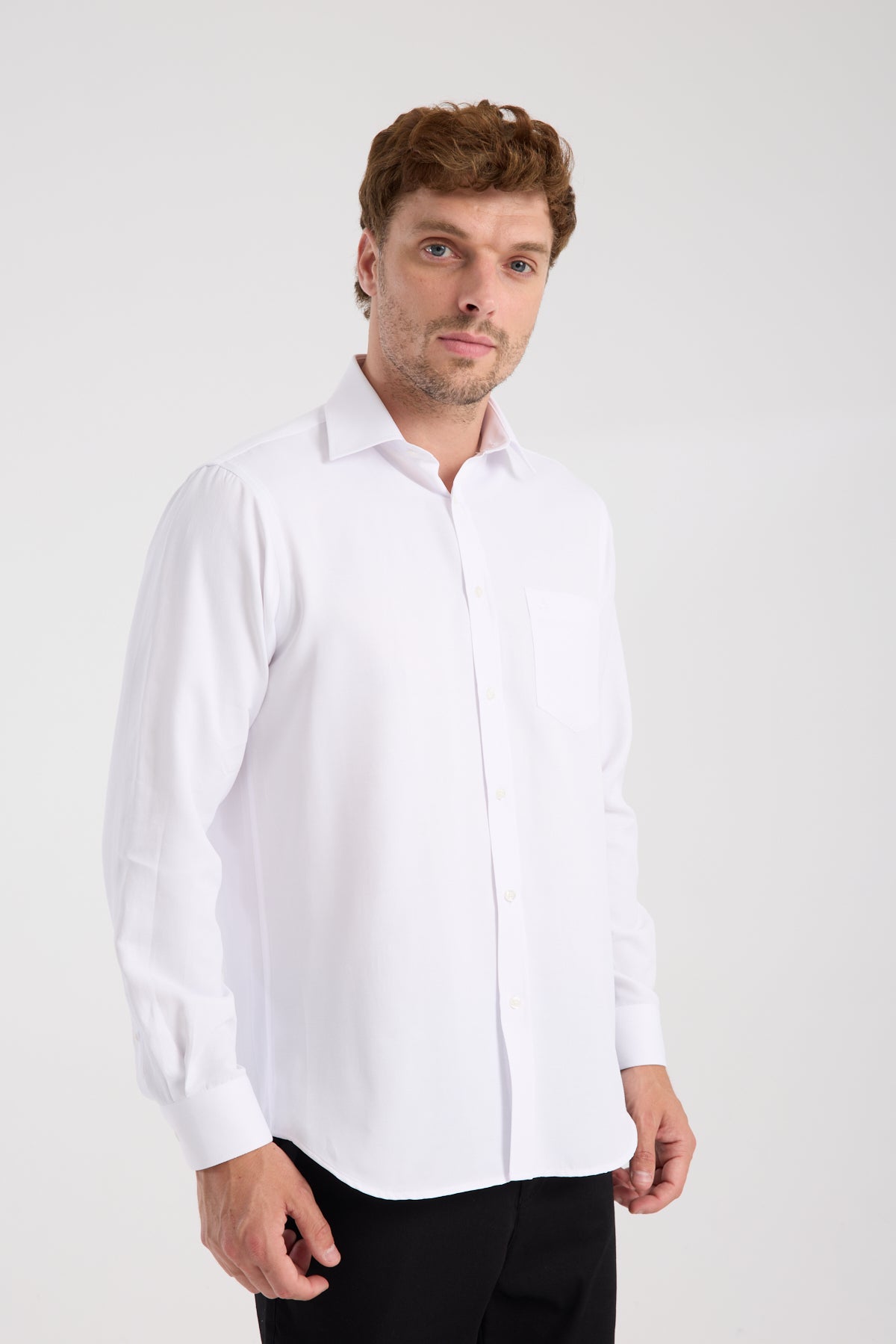 AClub AC10110 Dobby Pamuk Karışımlı Regular Fit Beyaz Klasik Yaka Erkek Düz Gömlek